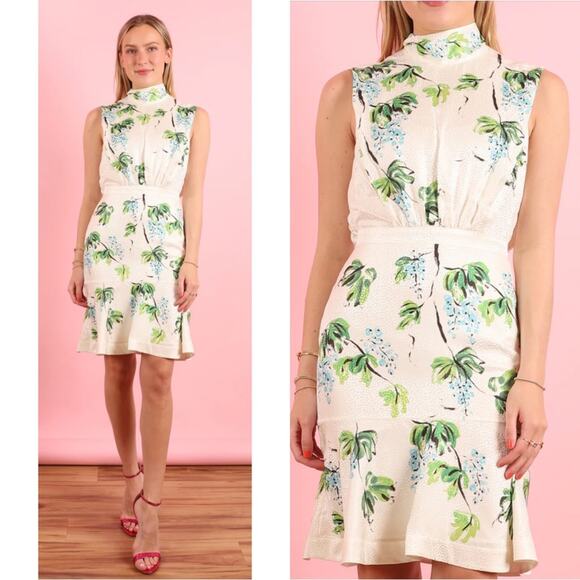 Saloni Fleur Silk Floral Mini Dress in Dotty Stamped Blueberry Size 2 - Picture 2 of 9